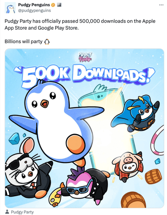 Pudgy Penguins' 'masterpiece' Pudgy Party tops 500K