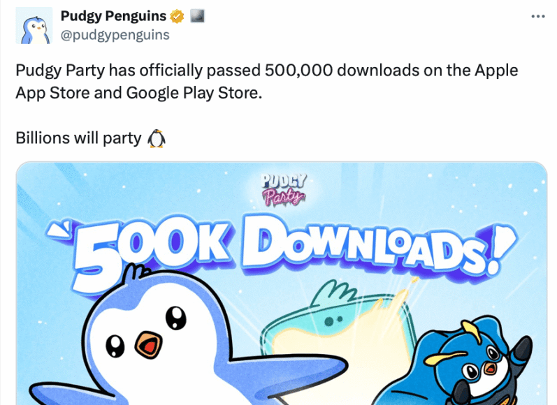 Pudgy Penguins' 'masterpiece' Pudgy Party tops 500K