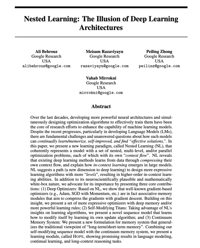 Google's Nested Learning: "Attention Is All You Need V2"