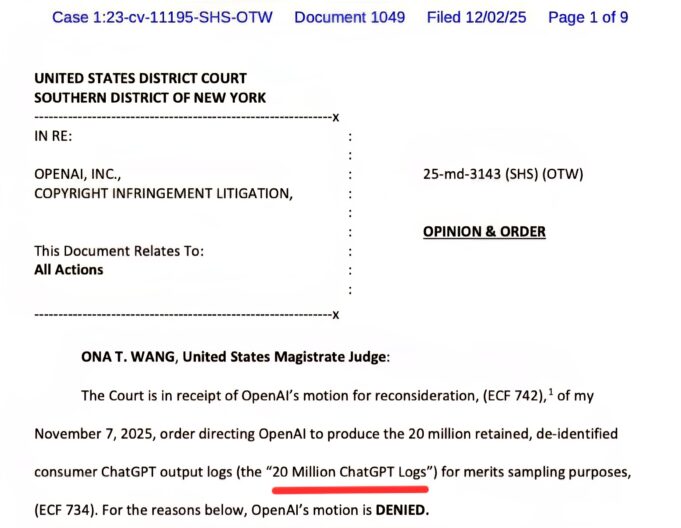 Judge Orders OpenAI Hand Over 20 Million ChatGPT Conversations