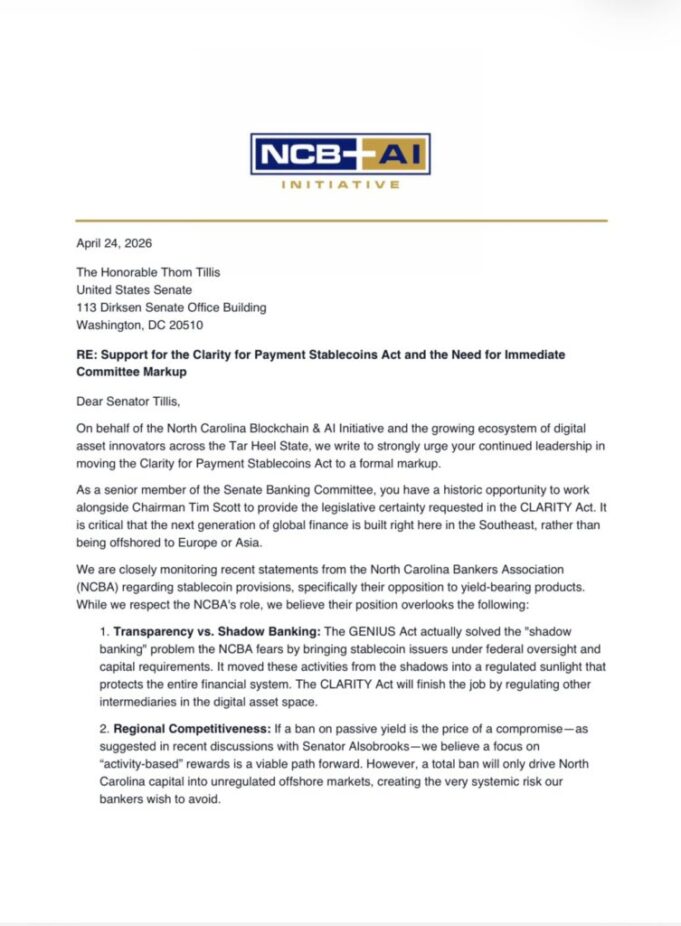 NC Blockchain Pushes Senate to Advance Stablecoin Bill