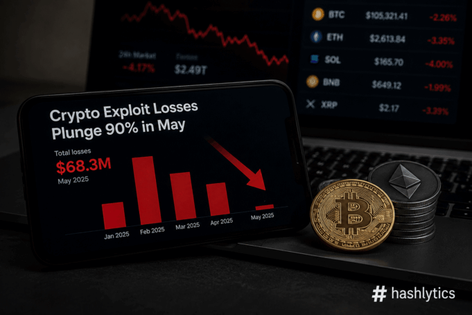 Crypto Exploit Losses Plunge 90% in May to $68.3M Crypto Exploit Losses Plunge 90% in May to $68.3M
