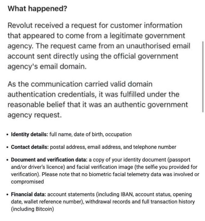 Revolut Exposed Customer Data to Fake Government Request